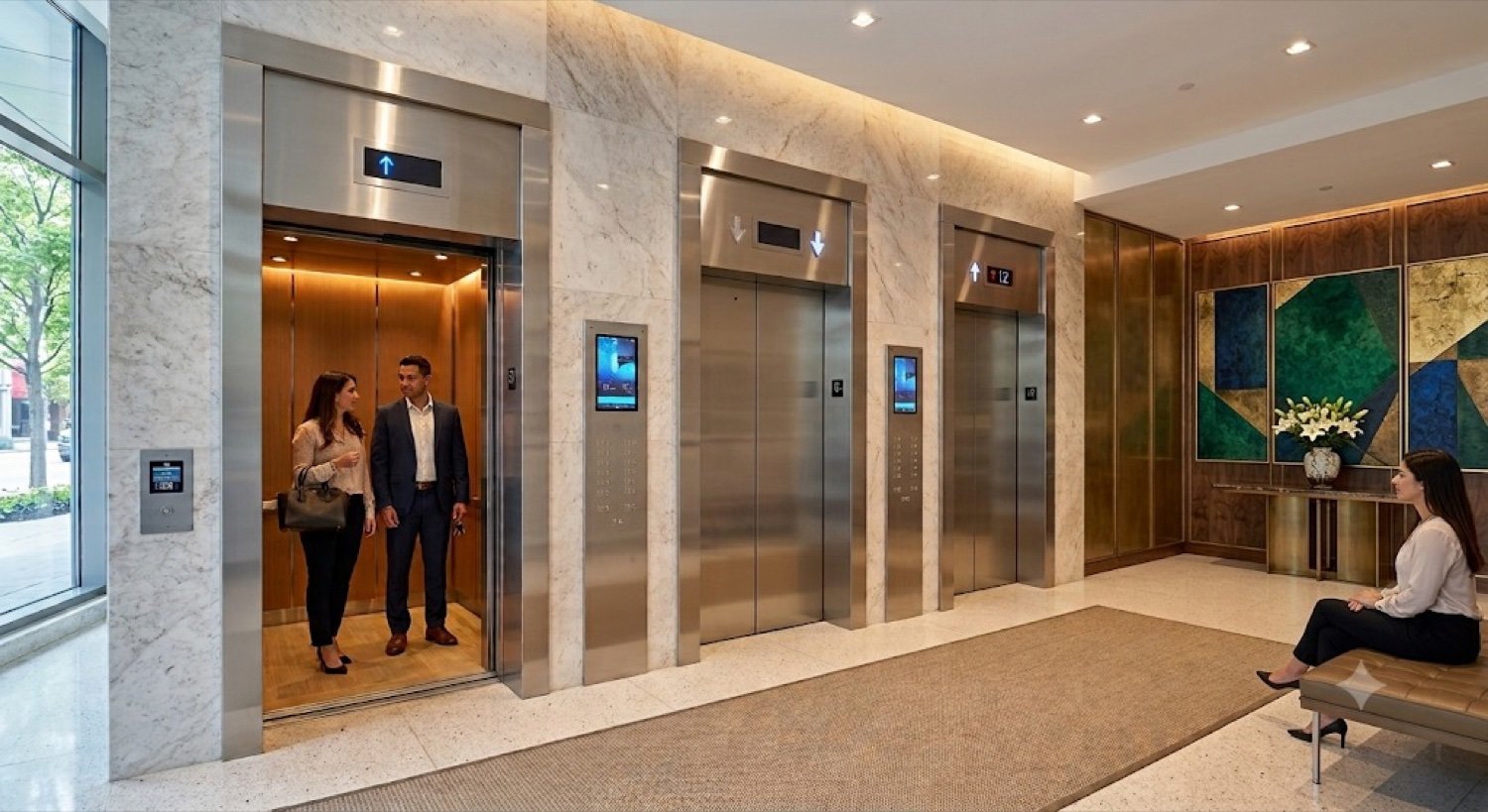 Lobby and high-speed elevators
